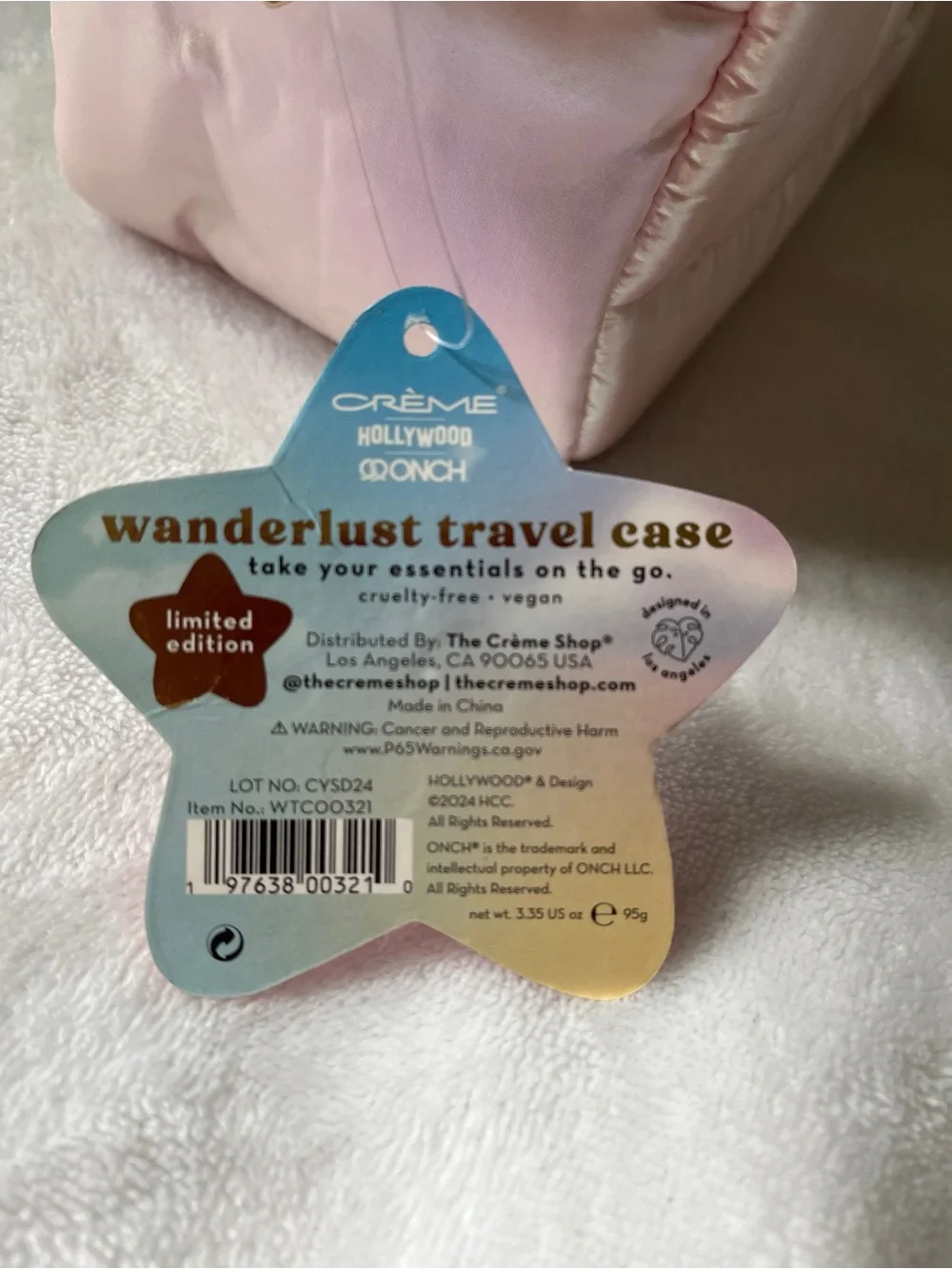 The Crème Shop x ONCH Hollywood Wanderlust Travel Case Iridescent Pink Puffer